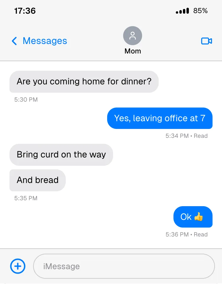 iMessage: Mom's dinner shopping list
