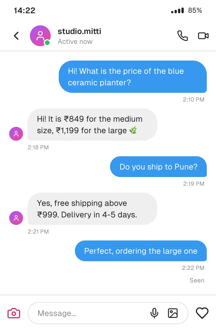 Instagram DM: "what is the price?" enquiry that converts