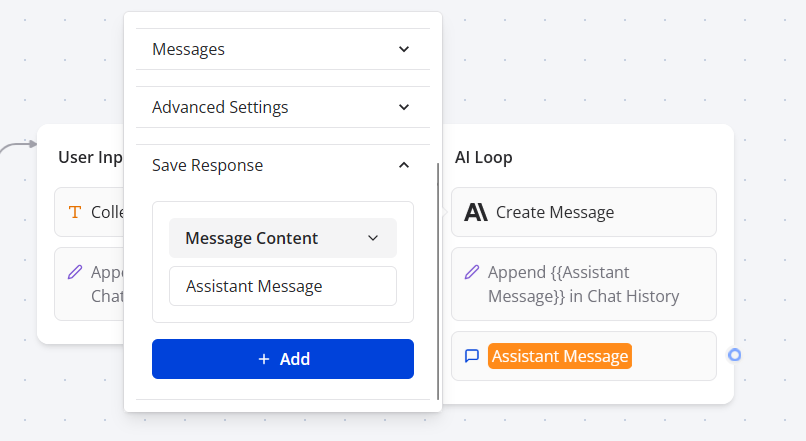 Claude AI assistant message variable